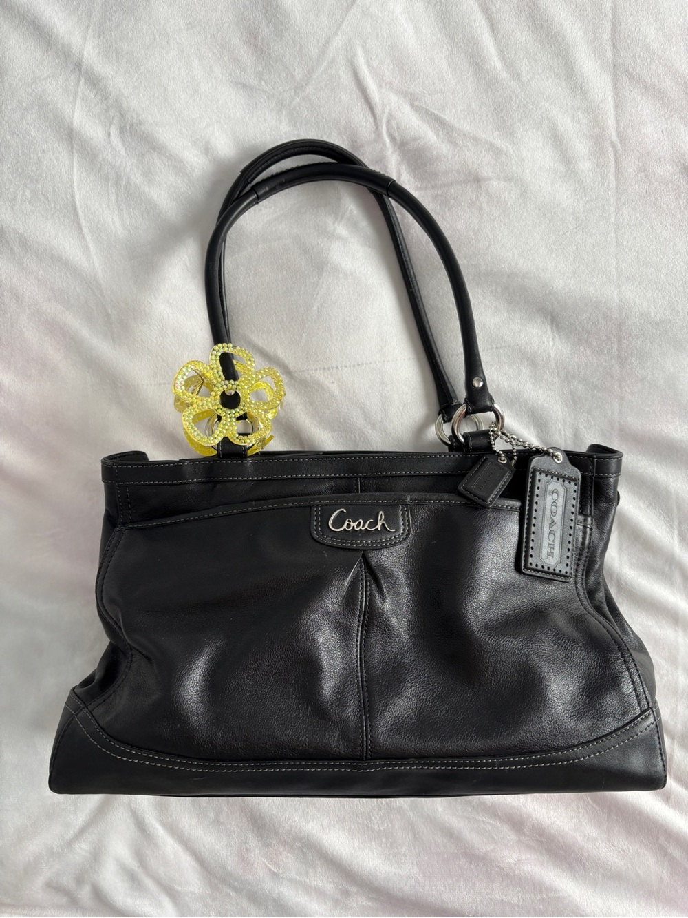 Vintage Coach Black Leather Shoulder Tote - Classic Coach Handbag
